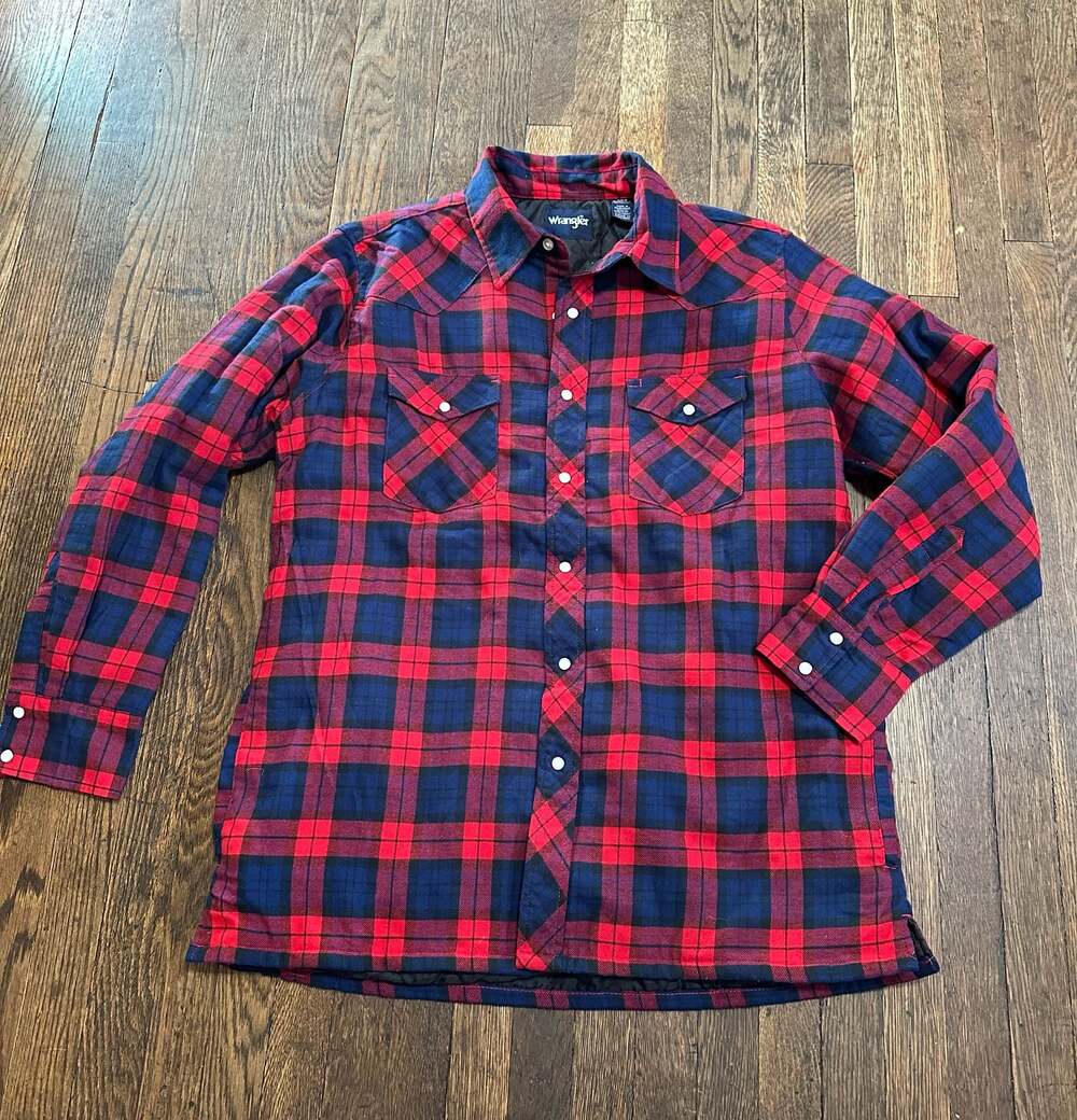 Wrangler Men's Quilted Lined Plaid Western Pearl Snap Shirt Jacket Large